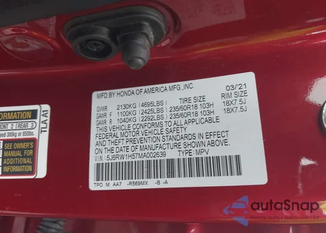 2021 Honda Cr-V Ex z USA, uszkodzony, nr VIN 5J6RW1H57MA002639